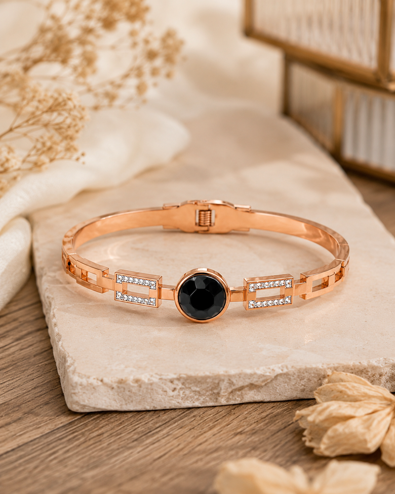 Rose Gold Black Stone Geometric Bracelet