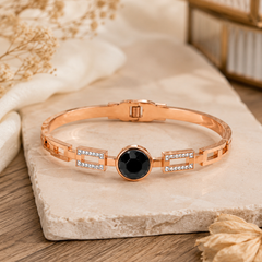 Rose Gold Black Stone Geometric Bracelet