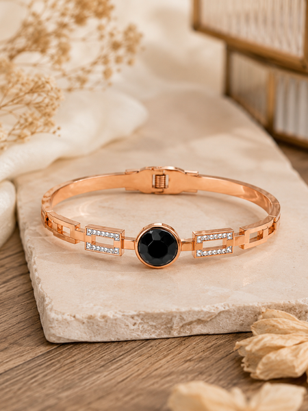 Rose Gold Black Stone Geometric Bracelet