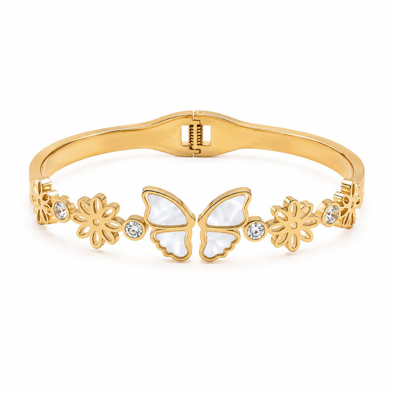 Golden Butterfly Floral Bracelet