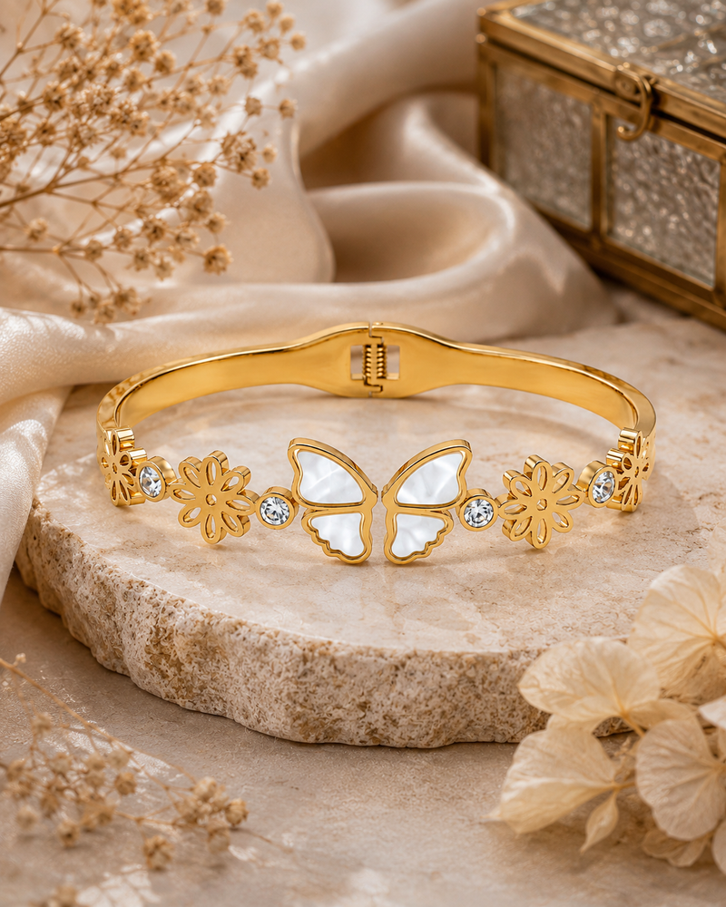 Golden Butterfly Floral Bracelet