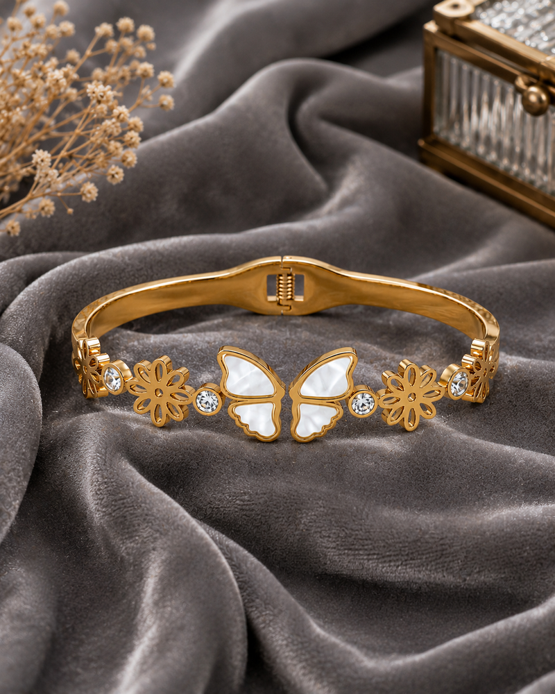 Golden Butterfly Floral Bracelet