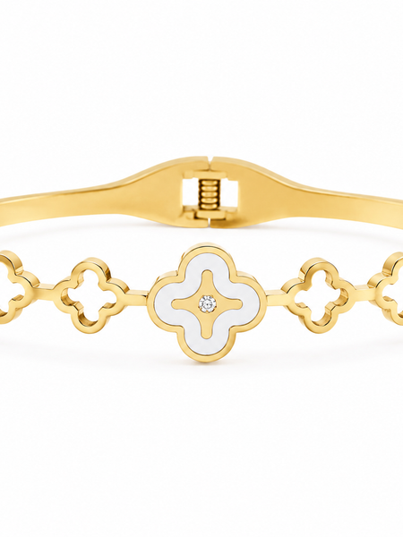 Golden Clover Link Cuff Bracelet