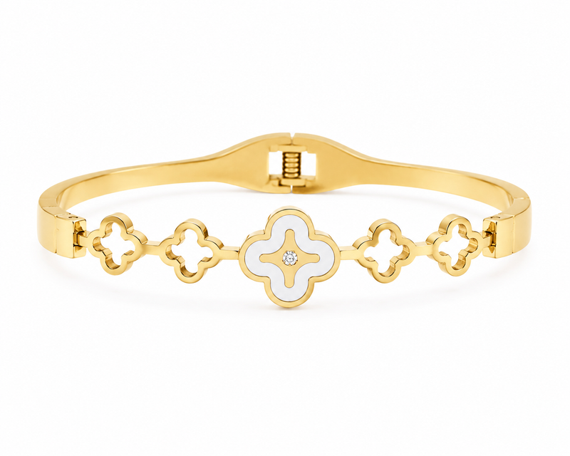 Golden Clover Link Cuff Bracelet
