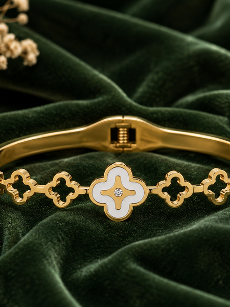 Golden Clover Link Cuff Bracelet