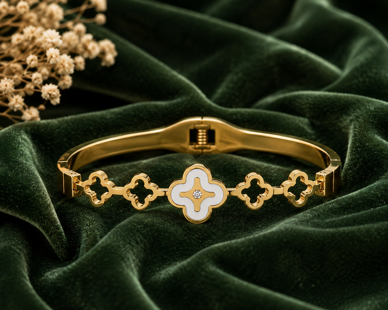Golden Clover Link Cuff Bracelet