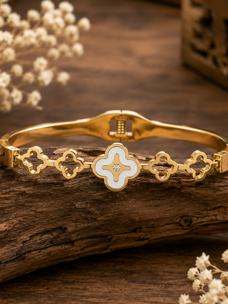 Golden Clover Link Cuff Bracelet