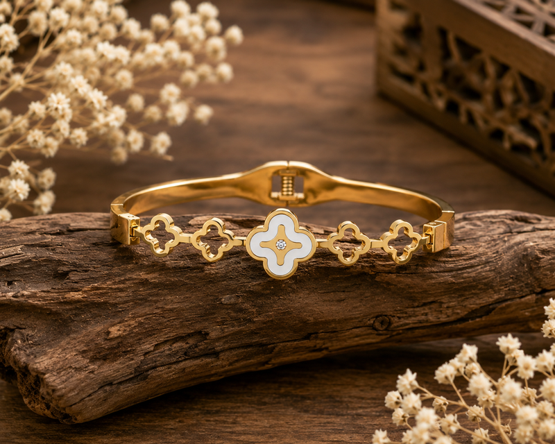 Golden Clover Link Cuff Bracelet