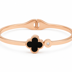 Rose Gold Black Clover Charm Bracelet