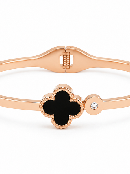 Rose Gold Black Clover Charm Bracelet