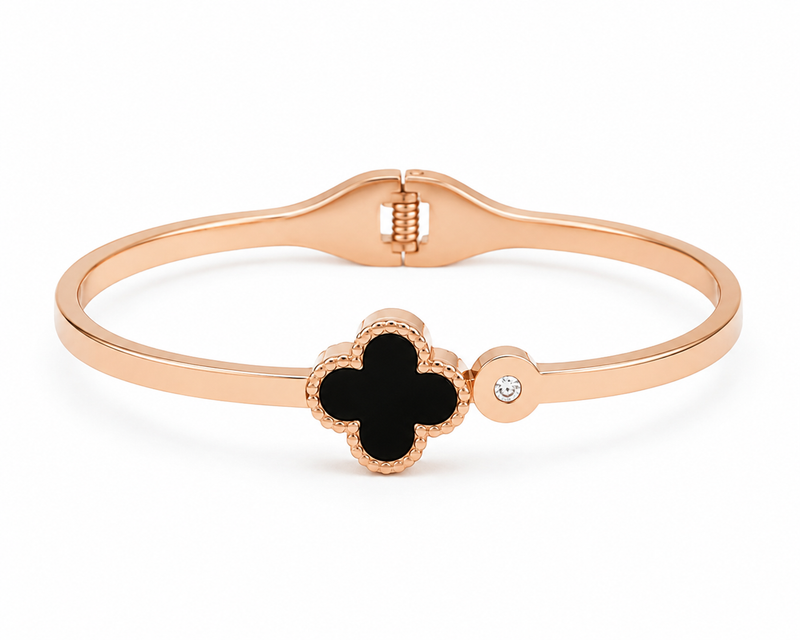Rose Gold Black Clover Charm Bracelet