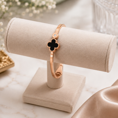 Rose Gold Black Clover Charm Bracelet
