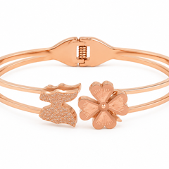 Rose Gold Butterfly & Floral Cuff Bracelet