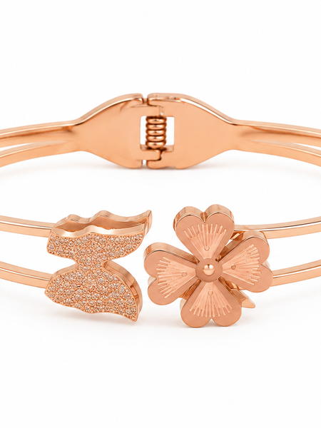 Rose Gold Butterfly & Floral Cuff Bracelet