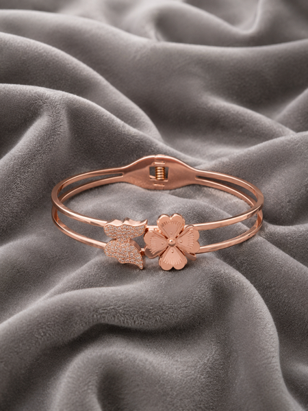 Rose Gold Butterfly & Floral Cuff Bracelet