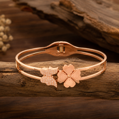 Rose Gold Butterfly & Floral Cuff Bracelet