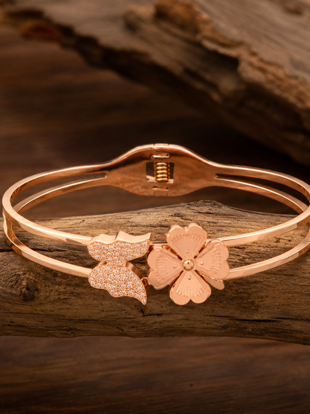 Rose Gold Butterfly & Floral Cuff Bracelet