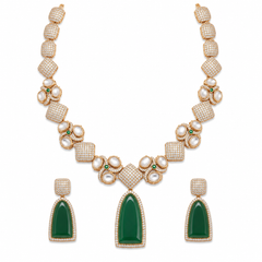 Royal Emerald Green Necklace Set with Style Detailing | Glim India