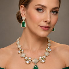 Royal Emerald Green Necklace Set with Style Detailing | Glim India