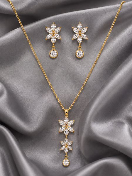 Golden Blossom Crystal Drop Set