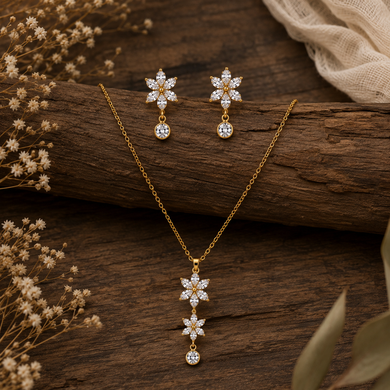 Golden Blossom Crystal Drop Set