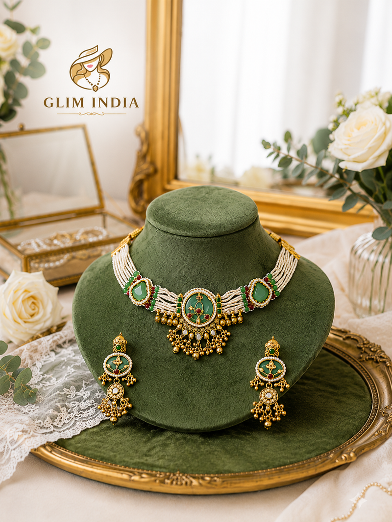 Emerald Meher Pearl Choker Set