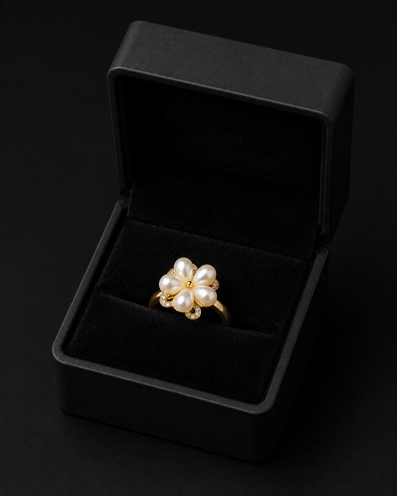 Gold Plated Pearl Flower Ring for Women