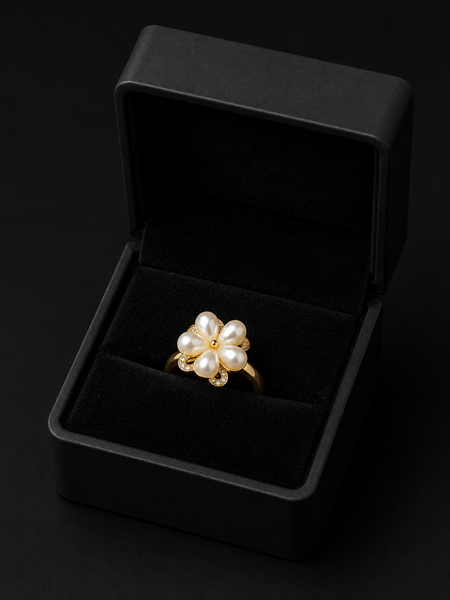 Gold Plated Pearl Flower Ring for Women