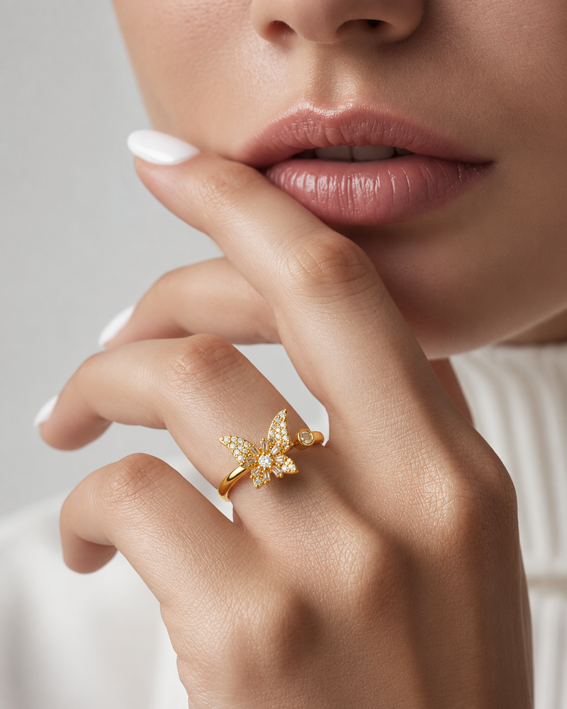Gold Plated Butterfly Adjustable Ring for Women