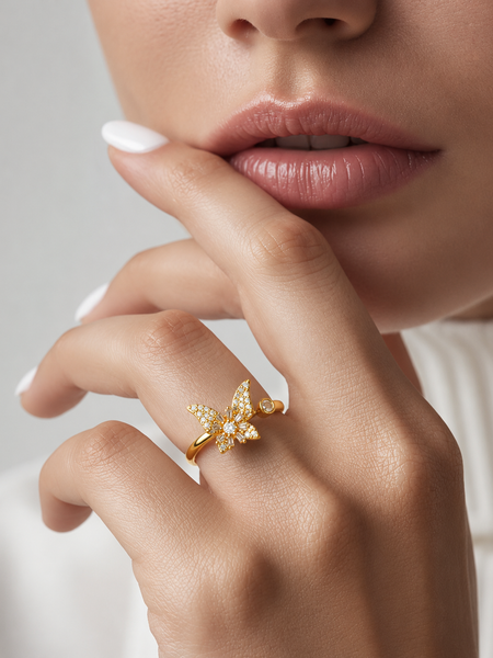 Gold Plated Butterfly Adjustable Ring for Women