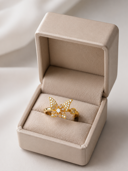 Gold Plated Butterfly Adjustable Ring for Women