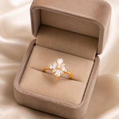 Gold Plated Crystal Flower Adjustable Ring for Women
