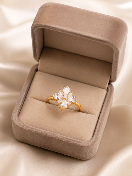 Gold Plated Crystal Flower Adjustable Ring for Women