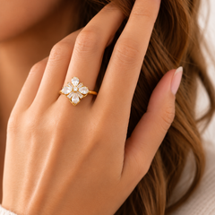 Gold Plated Crystal Flower Adjustable Ring for Women