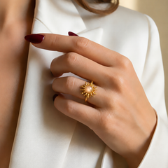Gold Plated Pearl Sunburst Adjustable Ring for Women