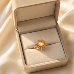 Gold Plated Pearl Sunburst Adjustable Ring for Women