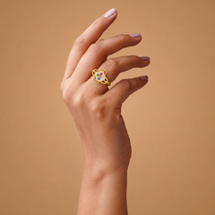 Gold Plated Multicolor Floral Adjustable Ring for Women