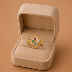 Gold Plated Multicolor Floral Adjustable Ring for Women