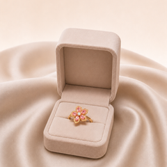 Gold Plated Pink Floral Adjustable Ring for Women