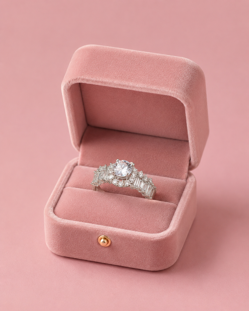 Silver Plated Solitaire Crystal Ring for Women