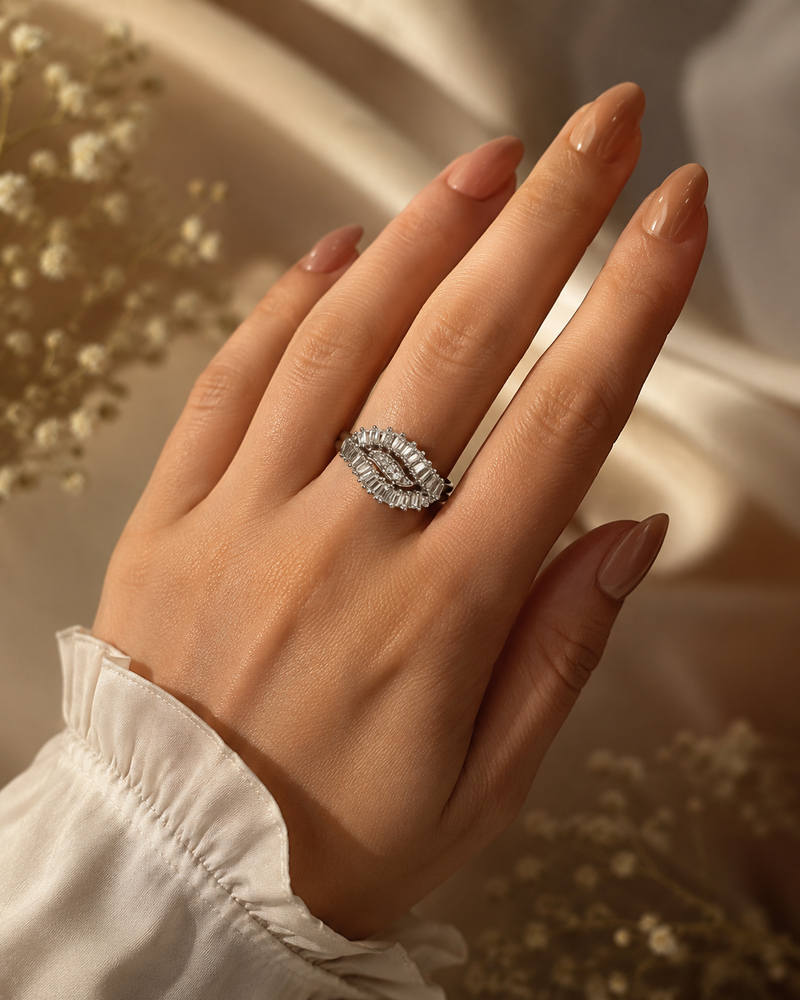 Silver Plated Marquise Crystal Statement Ring for Women