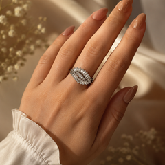 Silver Plated Marquise Crystal Statement Ring for Women