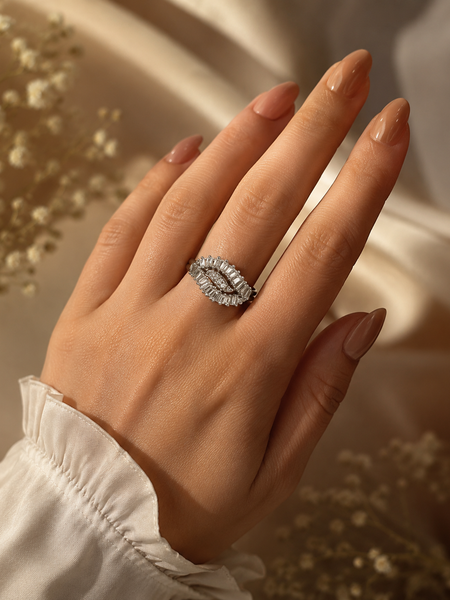 Silver Plated Marquise Crystal Statement Ring for Women