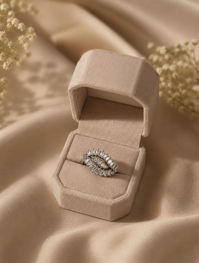 Silver Plated Marquise Crystal Statement Ring for Women