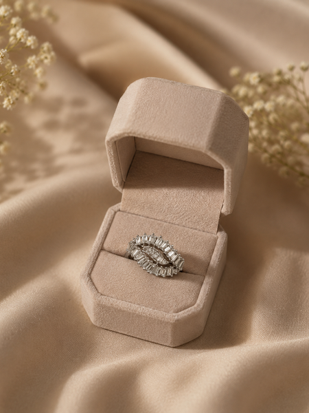 Silver Plated Marquise Crystal Statement Ring for Women