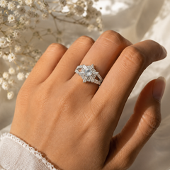 Silver Plated Snowflake Crystal Statement Ring for Women