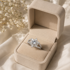 Silver Plated Snowflake Crystal Statement Ring for Women