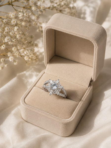Silver Plated Snowflake Crystal Statement Ring for Women