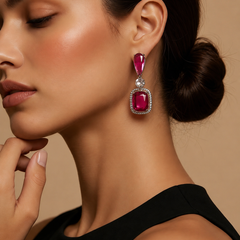Ruby Red Cushion Drop Earrings
