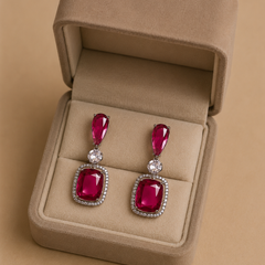 Ruby Red Cushion Drop Earrings